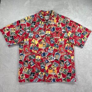 Vintage Reyn Spooner Shirt Men XL Red Sports Trading Cards Cotton Button Down